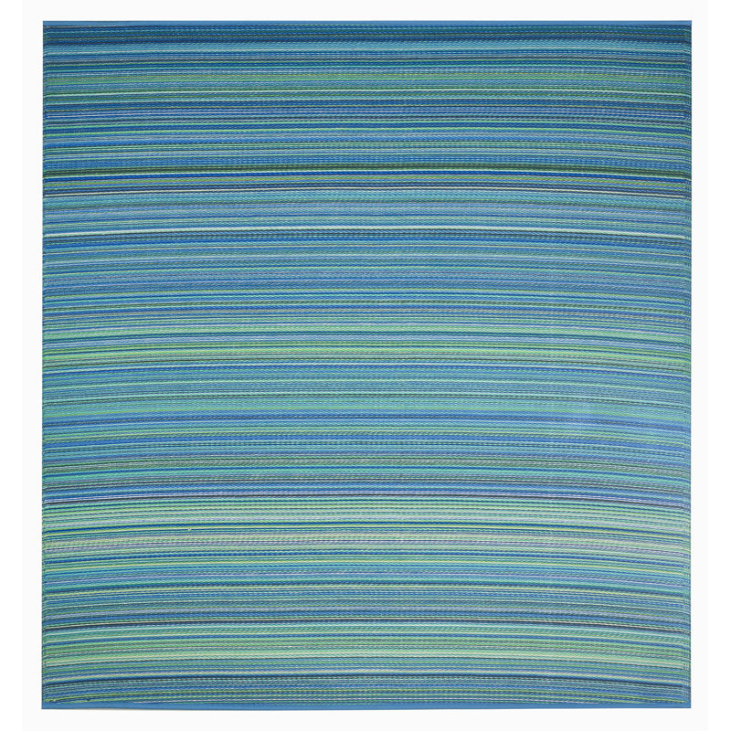 Outdoor Rug Plastic Straw Rug Waterproof Patio Amyree, Cancun - Turquoise & Moss Green, Square 8'
