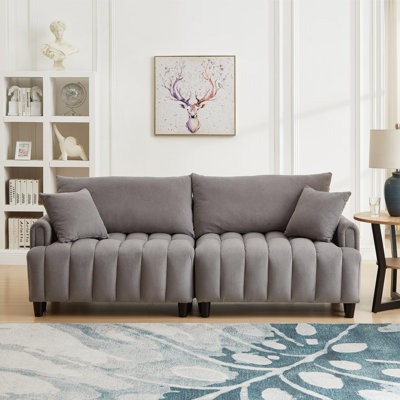 83'' Convertible Futon Sofa Bed with Adjustable Backrest, Polyester Fabric, Under-Seat Storage, and 2 Pillows, Modern Gray Loveseat Sleeper