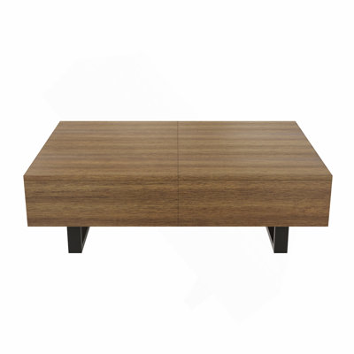 Sliding Top Coffee Table with Hidden Storage, Expandable Wood Tabletop Design, Modern Mid-Century Coffee Table with Storage Compartment for Living Room