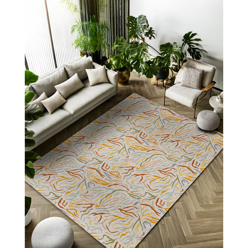 Axel Collection Digital Print Cotton-Polyester Beige Colorful Floral Rug, Runner 3'4" x 7'3"