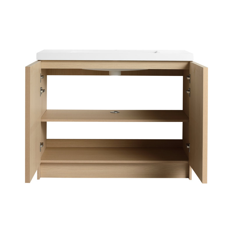 Ensemble de meuble-lavabo sur pied simple 42 po avec lavabo en résine, meuble-lavabo sur pied avec 2 portes à fermeture douce et 1 tablette