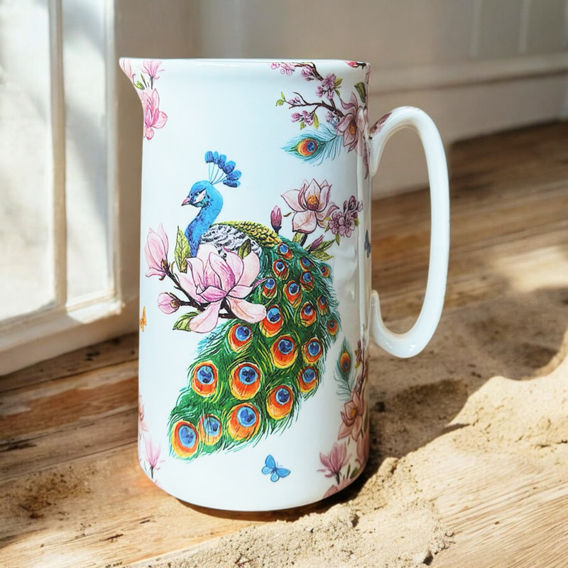 4 Pint Peacock Feather Jug Vase Home Decor
