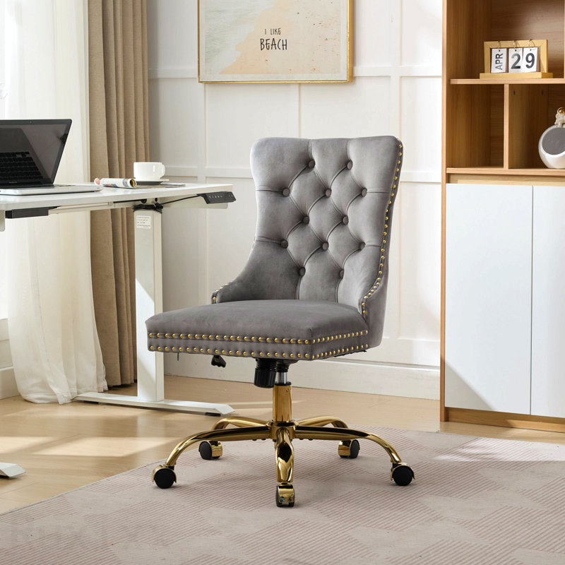 Violet W26.4 Inch Wider Seat Office Chair, Artificial Rabbit Hair Home Office Chair, With Metal Base, Adjustable Desk Chair Swivel Office Chair, Vanity Chair