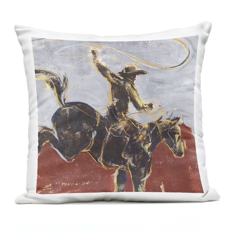 Coussin d'extérieur à imprimé abstrait Rodeo Cowboy, design par Annie Warren