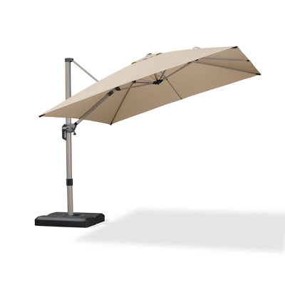 Roena 9' Square Cantilever Aluminum Offset Beige Umbrella with 360° Rotation and Base