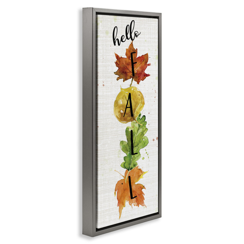 «Hello Fall Autumn Greeting Graining Floater», art mural sur toile par Carol Robinson, H 31 po x l 15 po