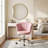 Adjustable Velvet Upholstered Vanity Chair With Seashell Shaped Back And Smooth Rolling Wheels For Bedroom Dressing Room Makeup Area
