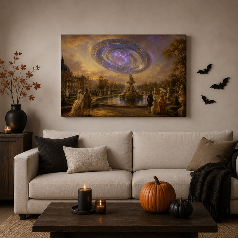 Fontaine du Grand Palais sous une galaxie tourbillonnante - Toile murale d'Halloween, 28"H x 40"W