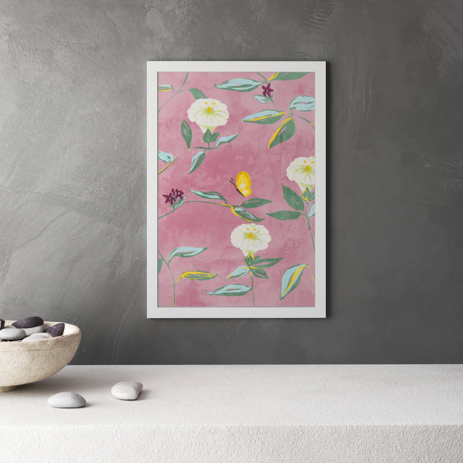 Floral Spring Tapestry Pattern Print, White, 32" H x 22" W