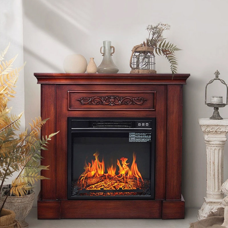 Walnut Manufactured Wood Electric Fireplace