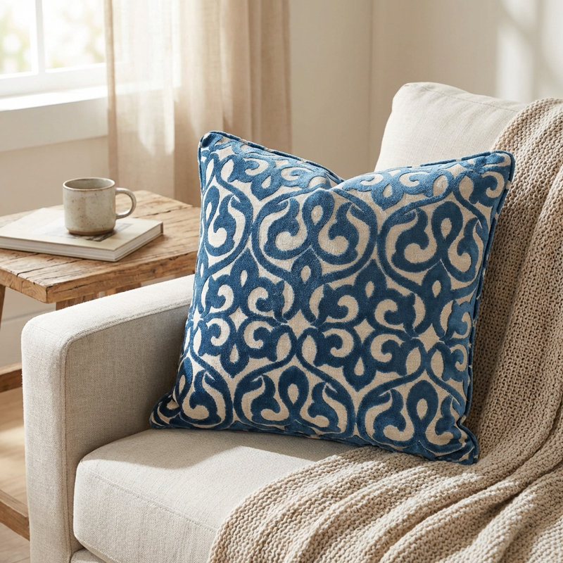 Velvety French Medallion Indoor/Outdoor Pillow Cover & Insert, 16" x 16", Square