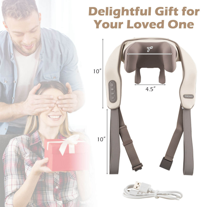 Neck Shoulder Massager with 2 Heating Levels & Adjustable Intensity Beige