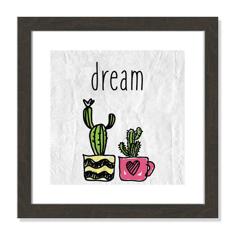 «Cacti A», art encadré, H 16 po x l 16 po x P 0,6 po, Cadre plat à grain de bois noir