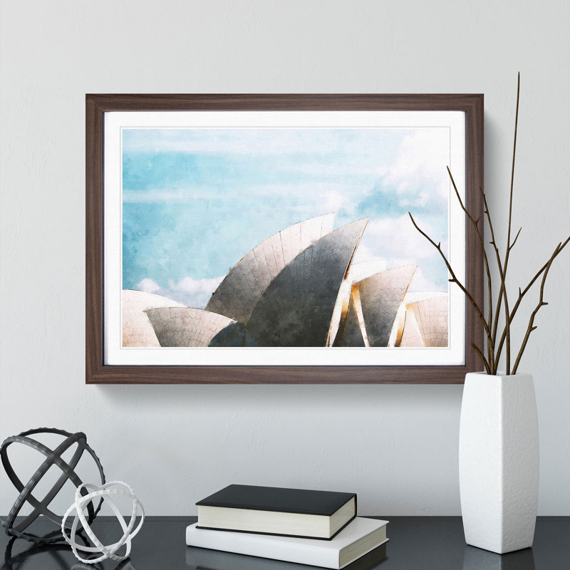 Sydney Opera House In Australia - Single Picture Frame Painting on MDF, 62cm H x 87cm W x 2cm D, Walnut Framed