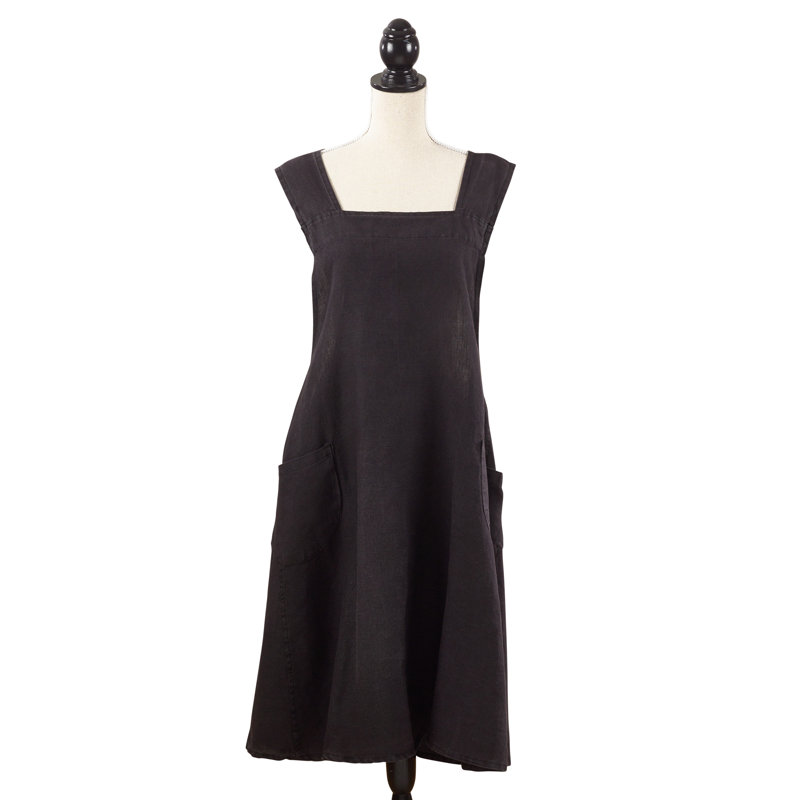 Myron Solid Color Linen Bib Apron, Black