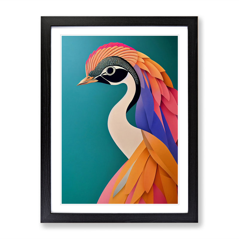 Bold Peacock No.6 - Single Picture Frame Print, Black, 34cm H x 25cm W x 2cm D