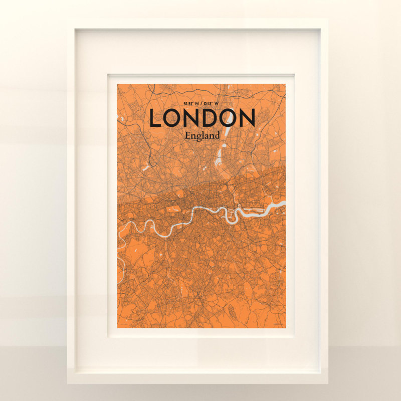 London City Map In Orange - No Frame Print, 24cm H x 18cm W x 0.05cm D