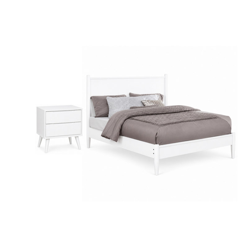 Ensemble de chambre avec très grand lit 2 pièces, bois blanc, table de chevet