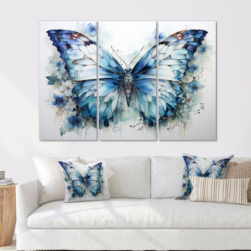 Papillon, aquarelle, ailes I - ensemble de salon avec art animalier papillon, H 28 po x l 36 po, Toile tendue