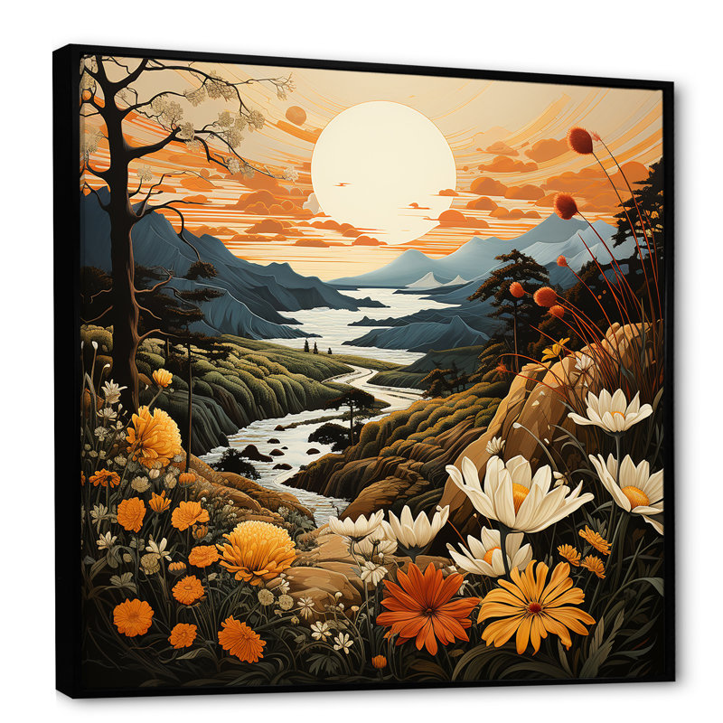 «Bold Botanical Mountain Landscape», impression sur toile, H 24 po x l 24 po x P 1 po, Cadre flottant noir