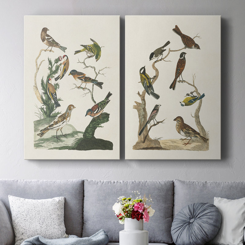 Oiseaux antiques dans la nature - Toile tendue avec châssis de qualité supérieure - Prêt à être accroché