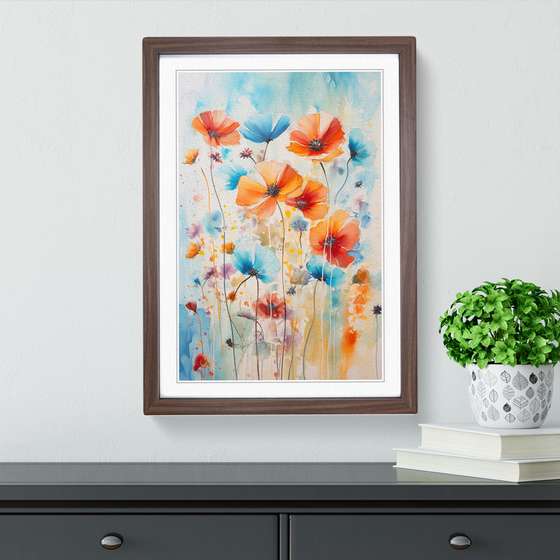 Wildflowers Gestural Art - Framed Print, Walnut Framed, 64cm H x 46cm W