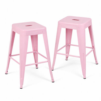 24 Inch Counter Height Stool, Backless Metal Bar Stools Set Of 2, Non-Stackable, Detachable & Easy Assembly, Space-Saving Design For Kitchen Island/Bar/Café/Dining Room