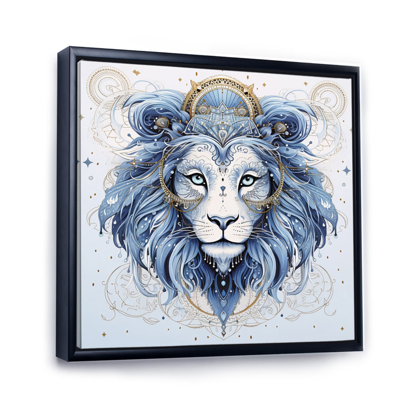 Signe du zodiaque Lion sur toile, H 36 po x l 36 po x P 1,5 po, Cadre flottant noir