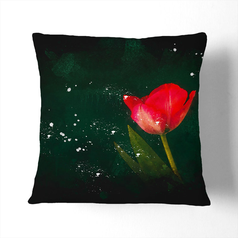 Lone Tulip Paint Splash Cushion with Filling, 40cm H x 40cm W x 15cm D, Stone