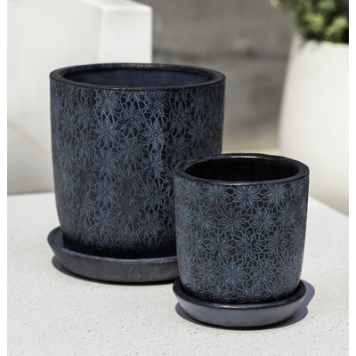 Ensemble de pots à fleurs en terre cuite émaillée 8 pièces Marguerite