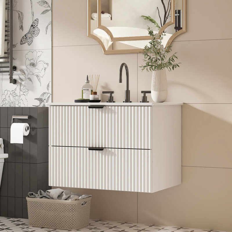 24'' Single Bathroom Vanity With Ceramic Top Wall-Mounted, 24"