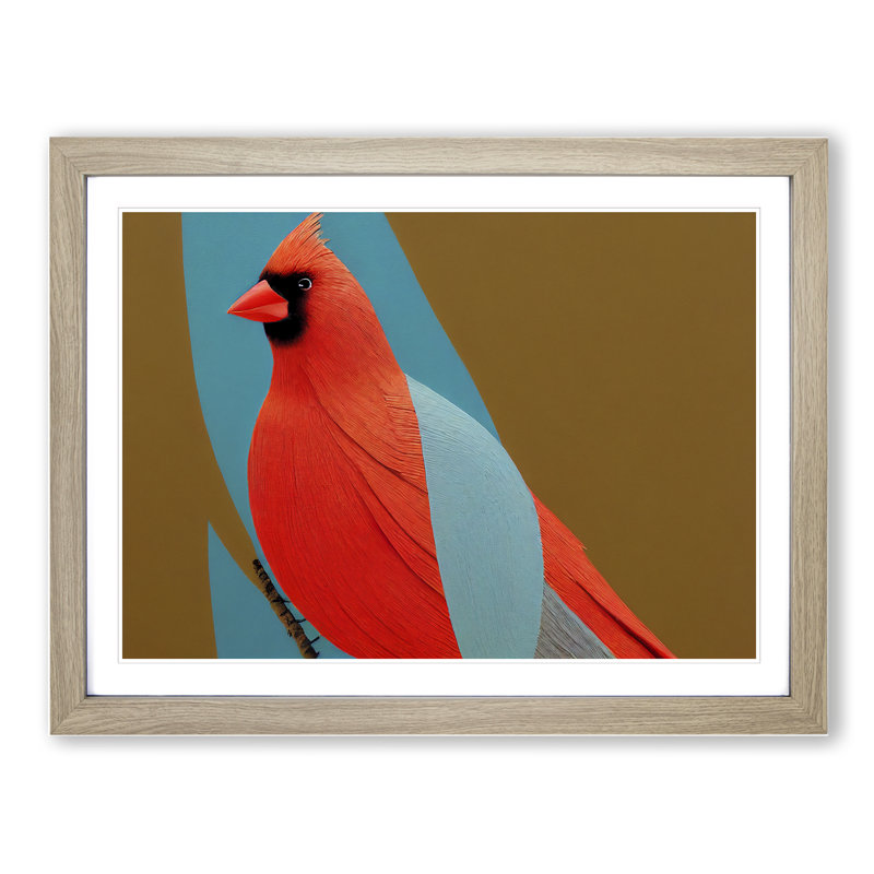 Cardinal Bird Vol.2 - Single Picture Frame Print, 25cm H x 34cm W x 2cm D, Oak Framed