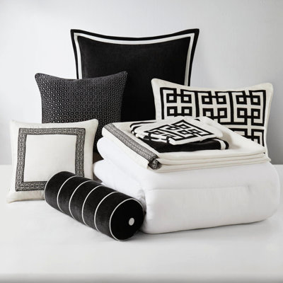 Duvet Style Comforter With 8 Items, Greek - Inspired Meander, Fluffy Microfiber, Year Round Coziness Pieces, Soft Overfilled For Warm Embrace, Luxury Ensemble Pillows
