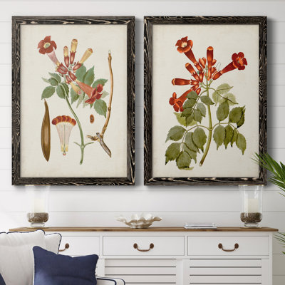 " Vintage Flowering Trees V " 2 - Pieces Painting Print