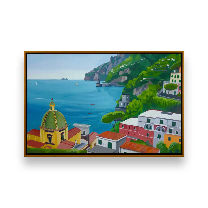 Amalfi Blue Horiz, H 12,75 po x l 18,75 po, Cadre flottant, Or poli
