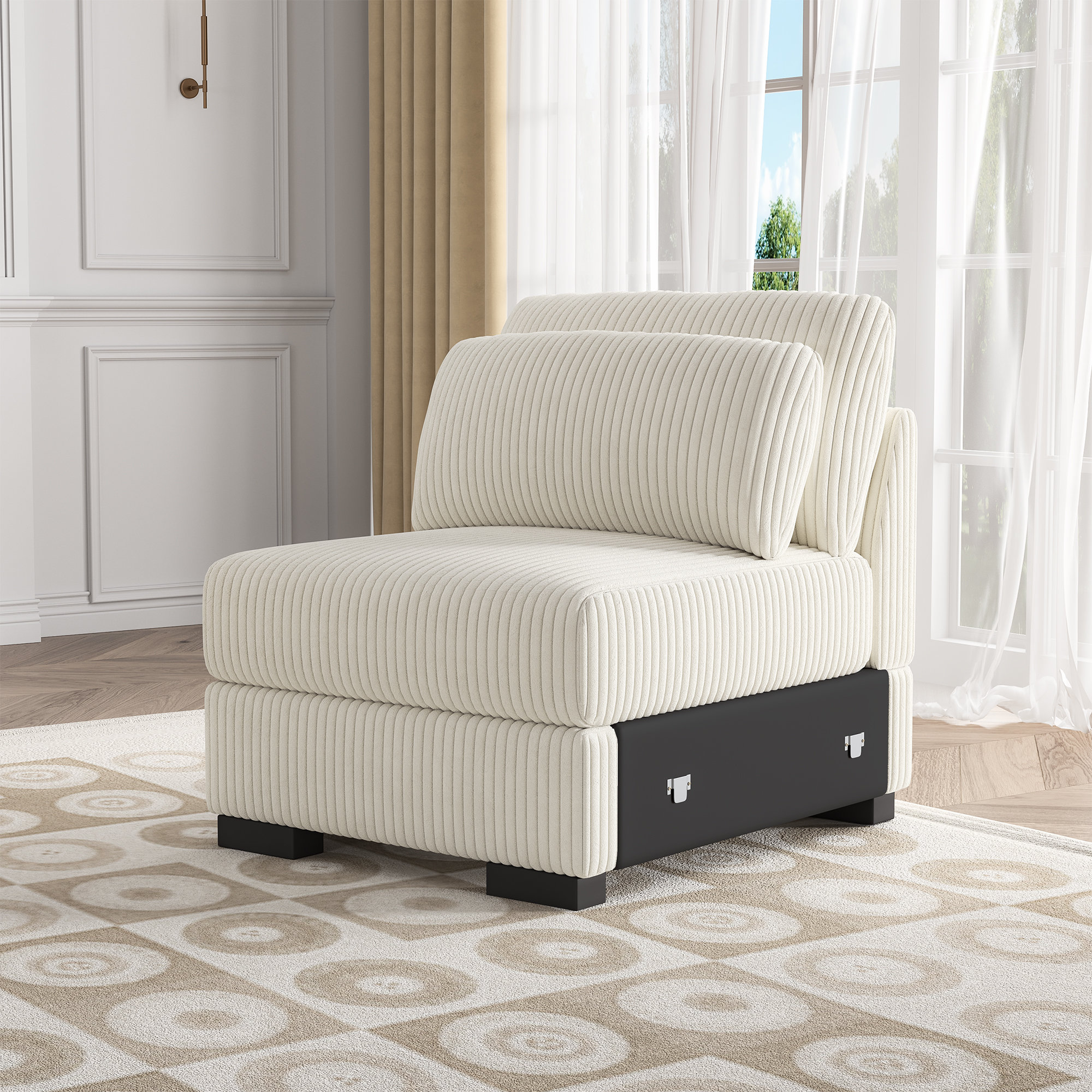Somubi Corduroy Armless Chair With Lumbar Pillow, Middle Seat Module ...