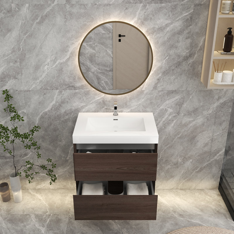 Ensemble de meuble-lavabo simple 29 po mural, Chêne rouge