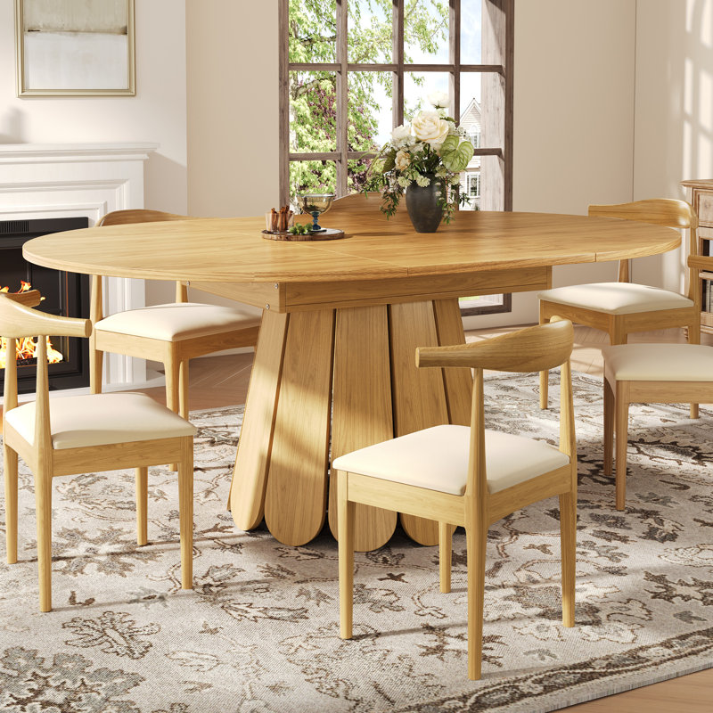 Extendable Round Dining Table, Natural