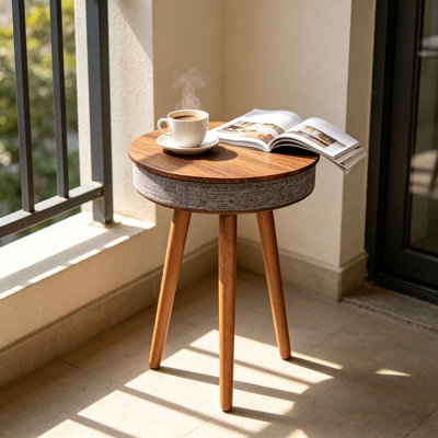Smart Tall End Table With Bluetooth, Wireless Charger & Led Light