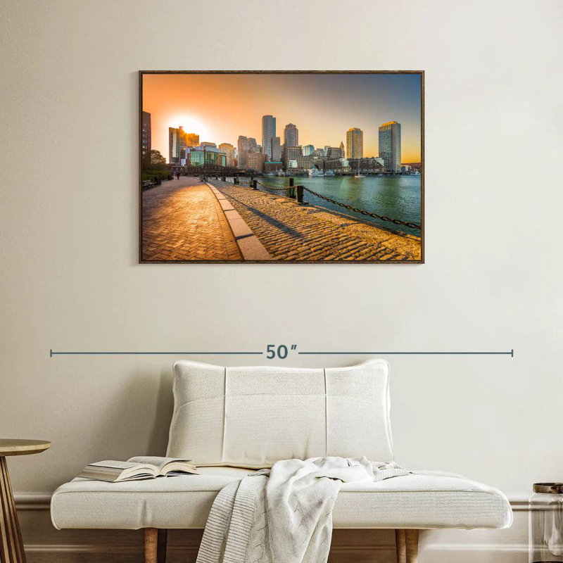 Fan Pier Park, Massachusetts, 37 po x 25 po, Cadre flottant noyer