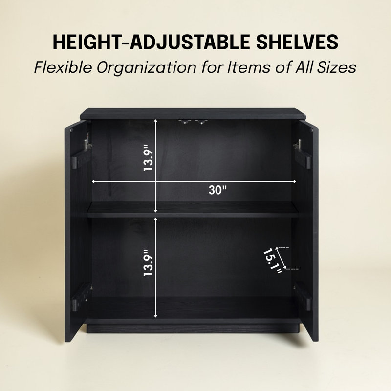 Meuble de rangement VEIL à 2 portes, meuble d'appoint en bois massif avec portes cannelées verticales, système de rangement modulaire, meuble extensible pour salon et meuble télé, montage facile, noir brûlé