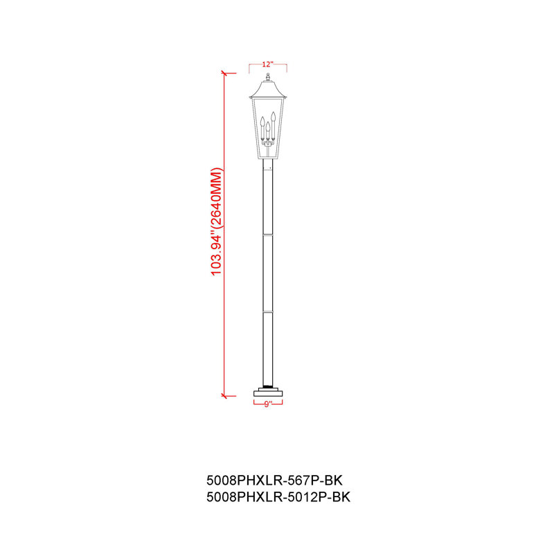 Gannon 3 Light Outdoor Post Mount Fixture in Black, 105.25'' H x 12'' W x 12'' D