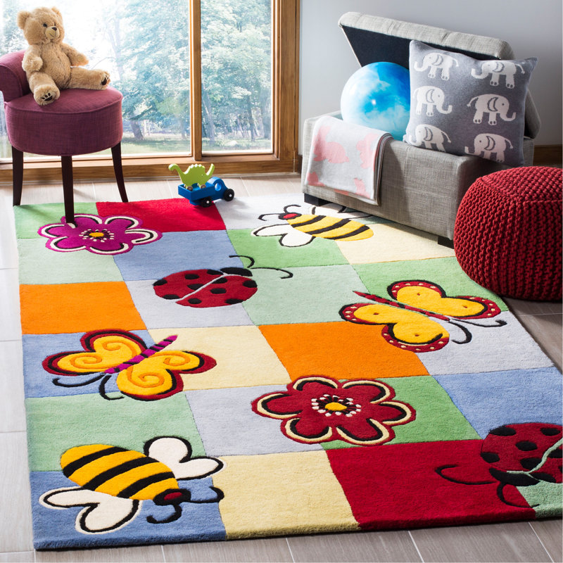 Tapis vert / bleu / rouge en laine touffeté à la main Claro, Rectangle 4 pi x 6 pi