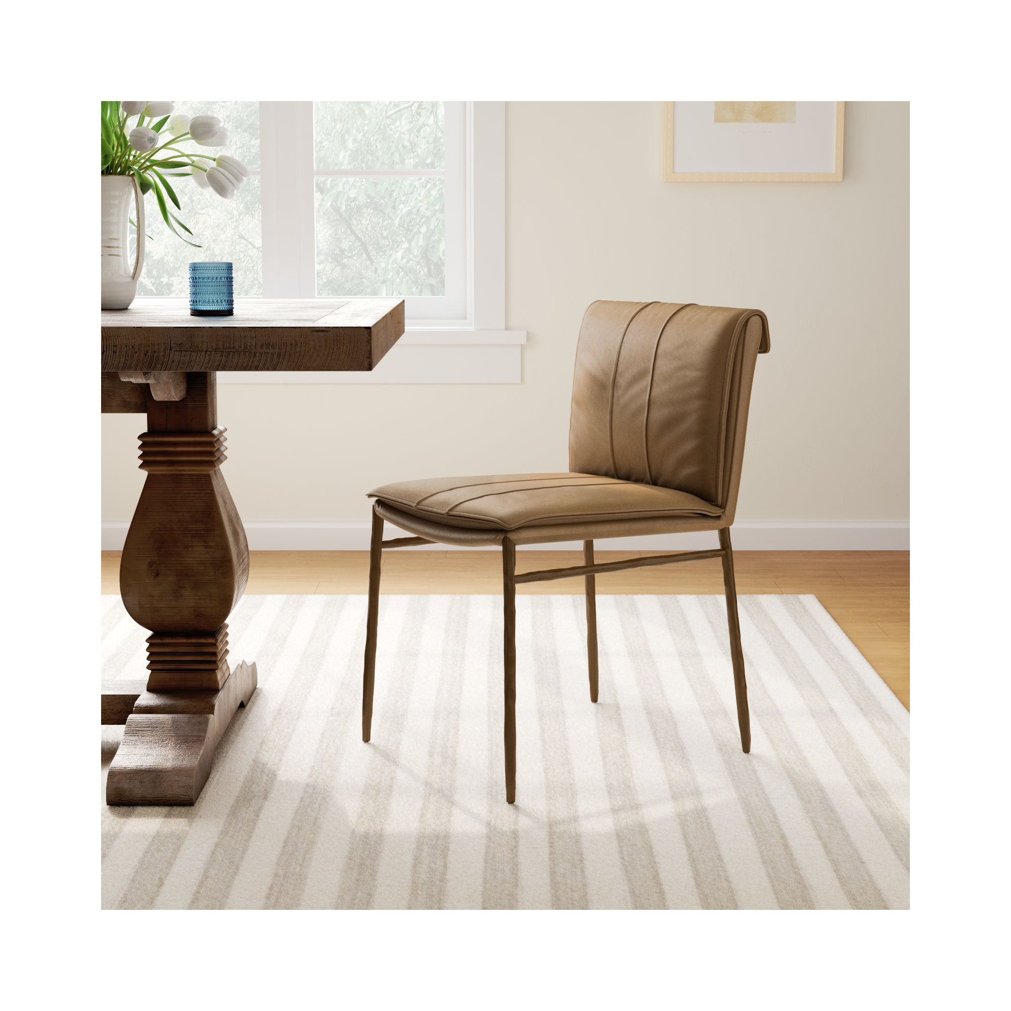Mayer Leather Side Chair, Tan