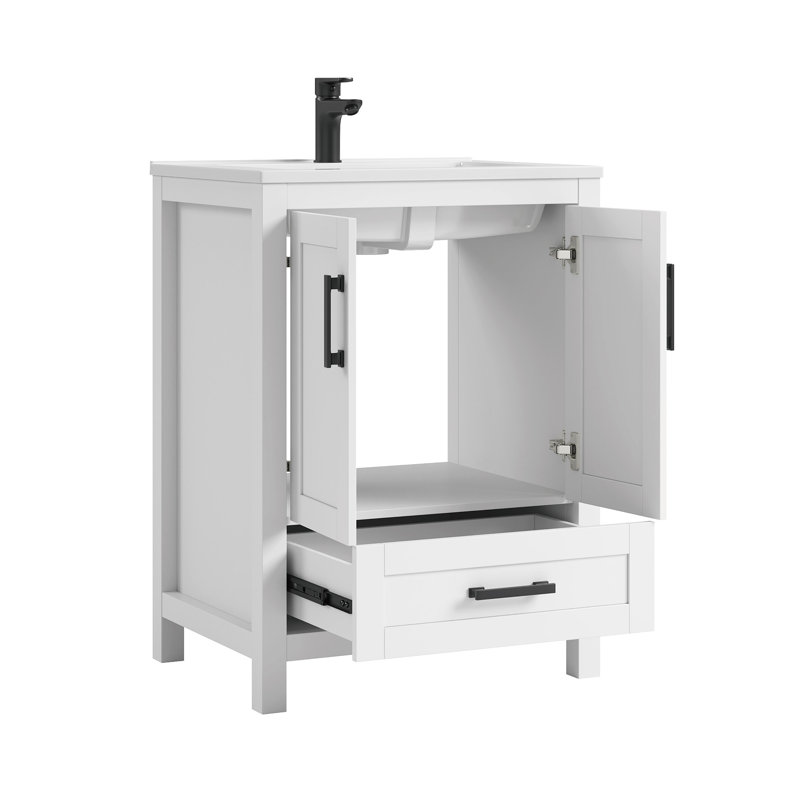 Korde Freestanding Single Bathroom Vanity With Solid Surface Composite Top, 25", White