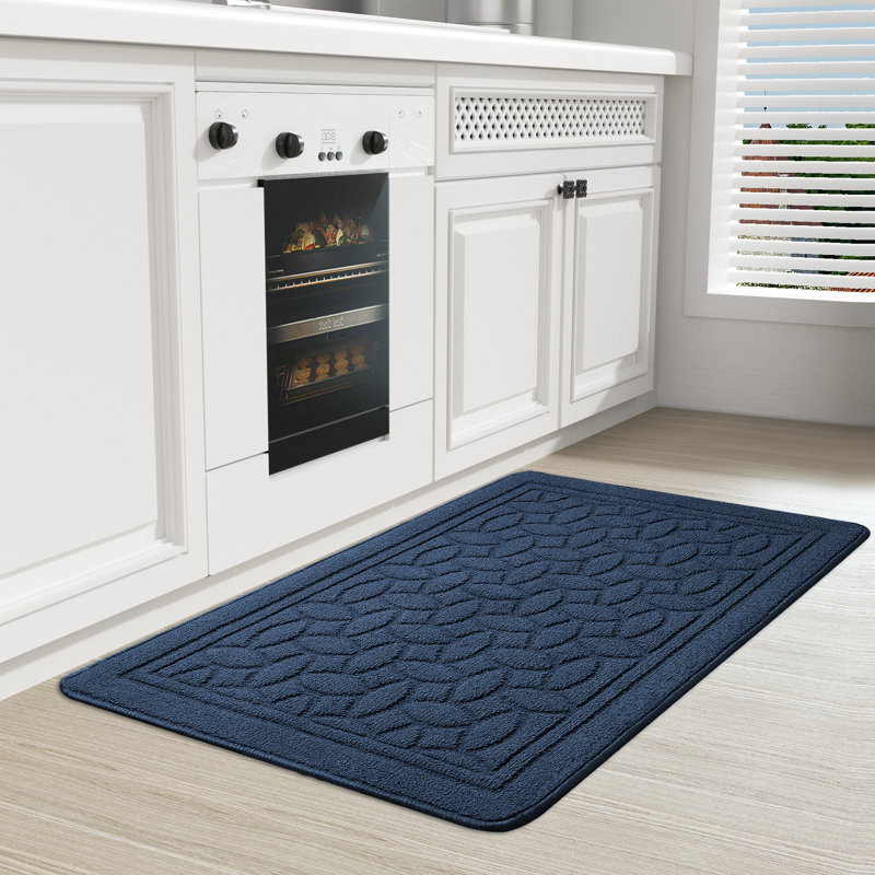 Floral Water Resistant Non-Skid Kitchen Mat, Rectangle 2' x 3'3", Blue