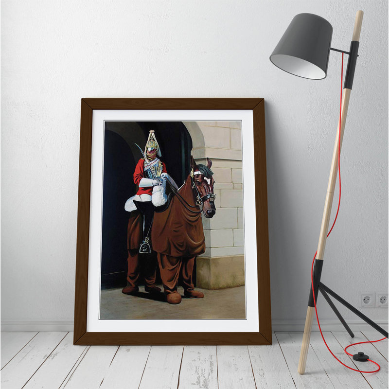 Banksy Comical Horse Guard by ClassicLiving - Single Picture Frame Painting on Canvas, Walnut, 47cm H x 35cm W x 2cm D