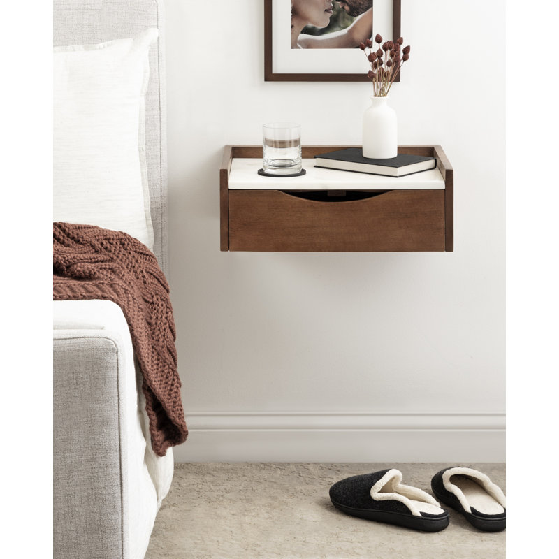 Benning Poplar Floating Shelf with Drawer, Dark Brown