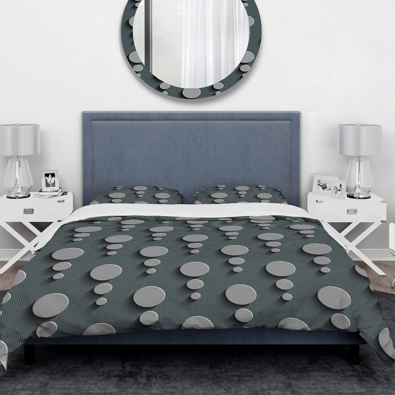 Modern & Contemporary Polyester Geometric Shapes Duvet Cover, King Duvet Cover + 2 Shams
