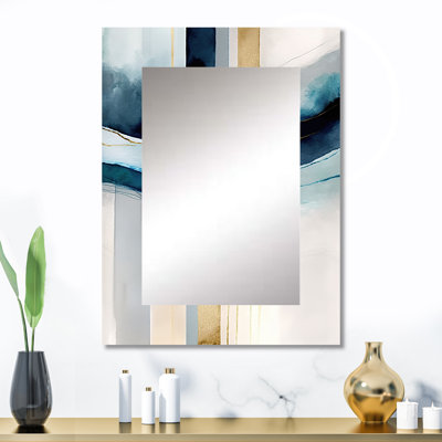 Abstrait transitionnel moderne, formes V - grand miroir de formes abstraites, décor de miroir mural unique bleu, impression d'art en métal